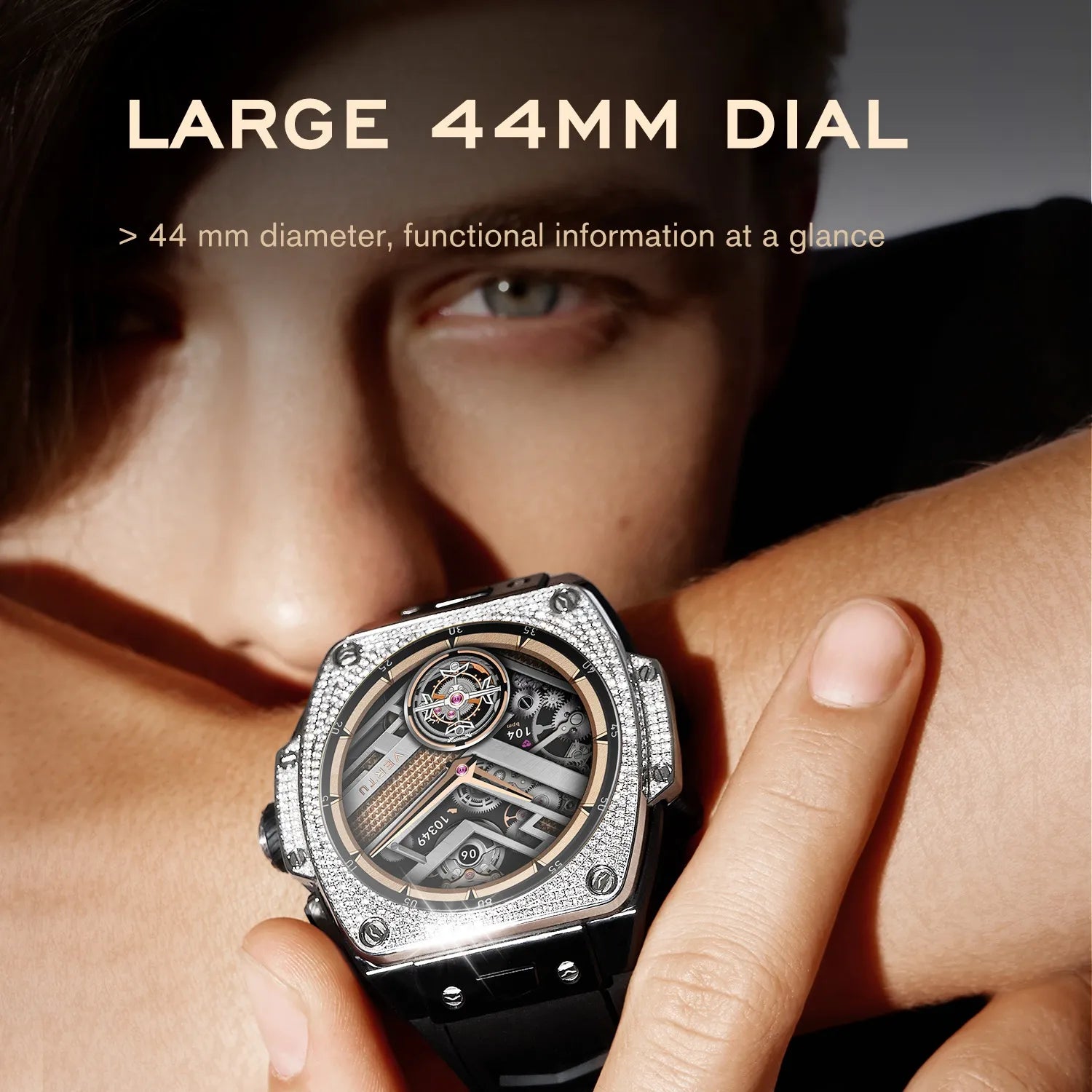 VERTU GRAND Diamonds Smart Watch for Men - Black and Blue Carbon Fiber