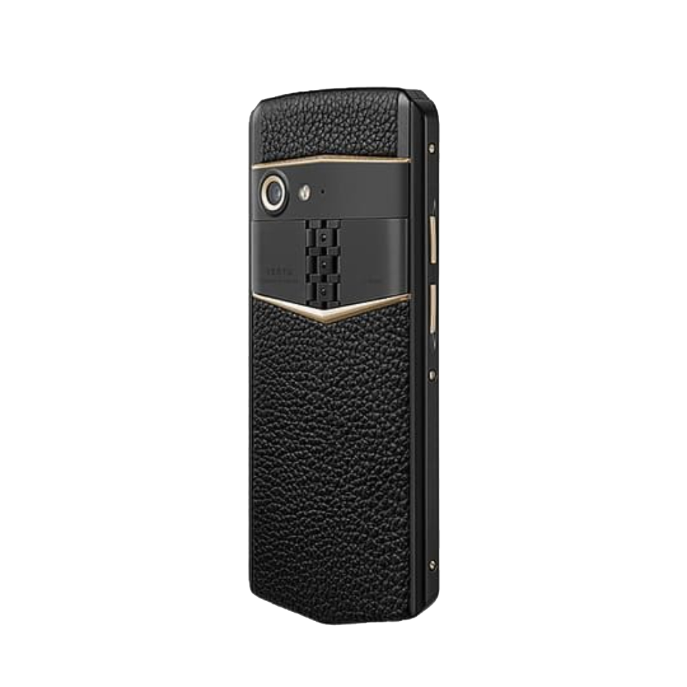 front Aster P Gothic Gold Screw Calf Leather Phone - Jade Black